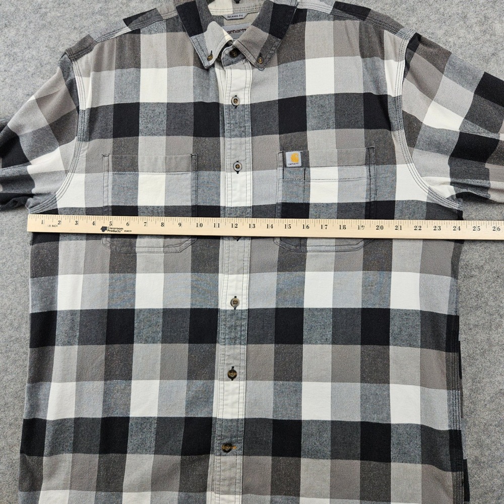Carhartt Plaid Flannel Shirt Mens Large Gray Black Relaxed Fit Workwear Gorpcore - Picture 7 of 9